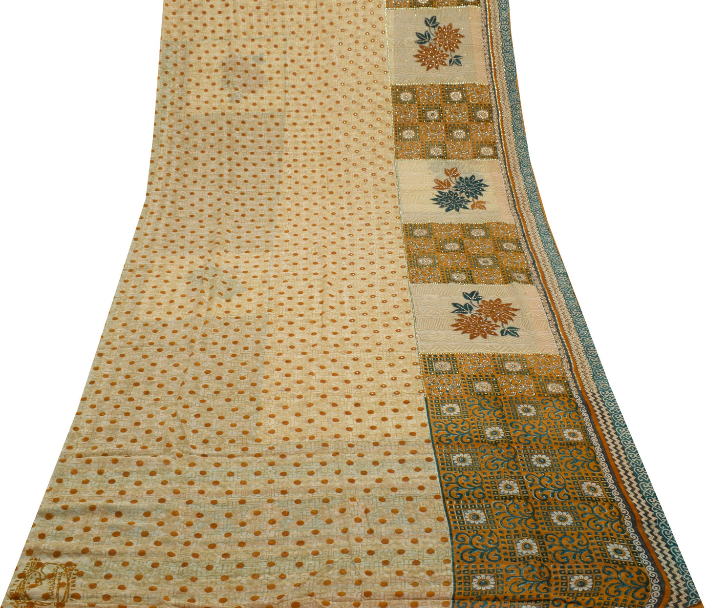 Sushila Vintage Indian Saree Pure Georgette Silk Printed Sari Craft 5 YD Fabric
