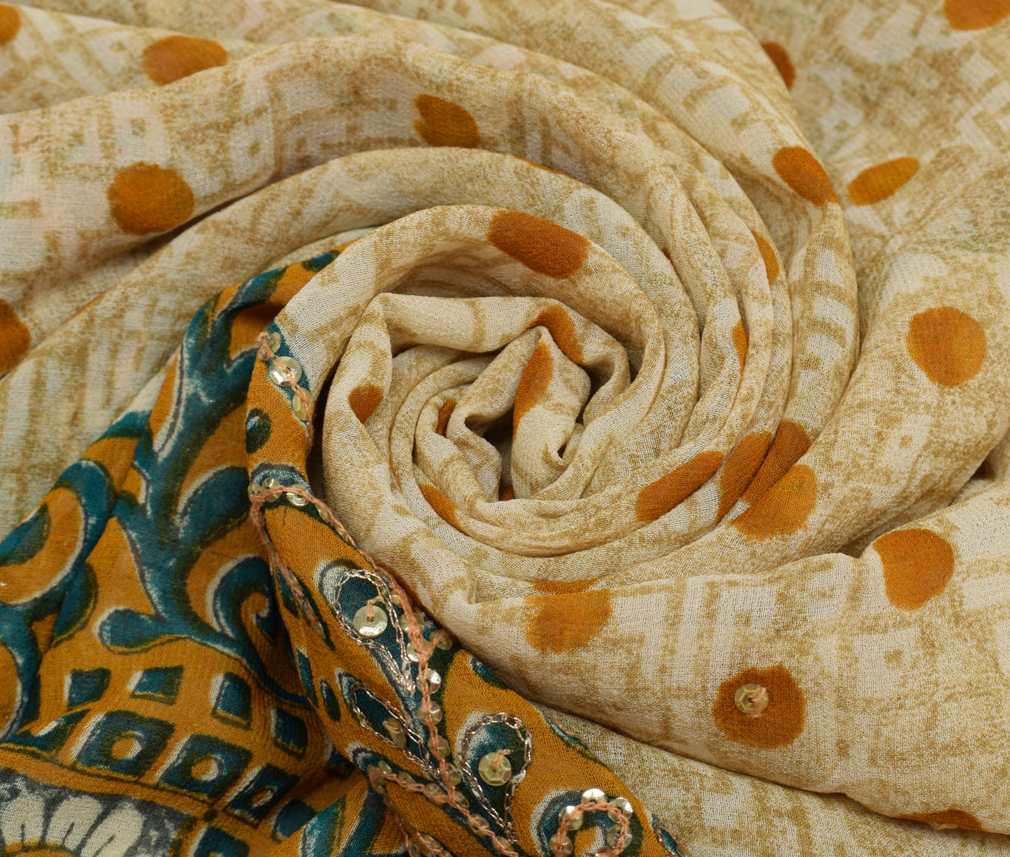 Sushila Vintage Indian Saree Pure Georgette Silk Printed Sari Craft 5 YD Fabric