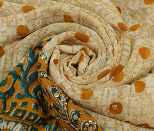 Sushila Vintage Indian Saree Pure Georgette Silk Printed Sari Craft 5 YD Fabric