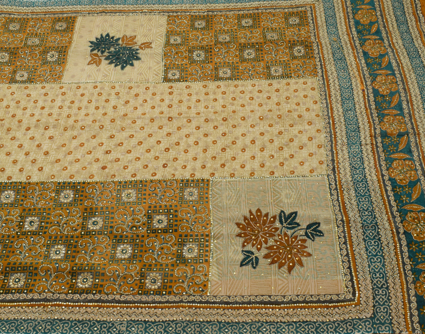 Sushila Vintage Indian Saree Pure Georgette Silk Printed Sari Craft 5 YD Fabric