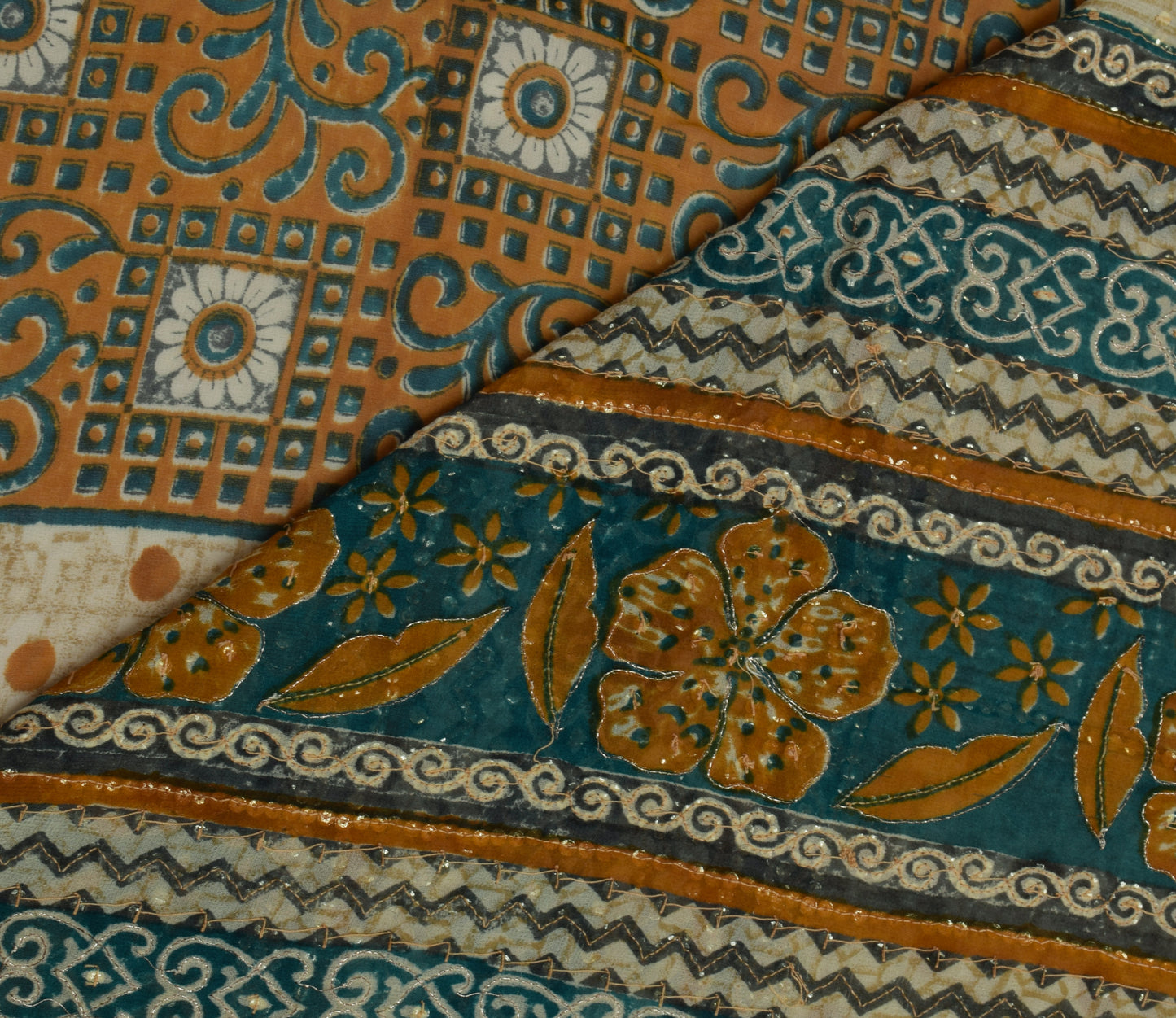 Sushila Vintage Indian Saree Pure Georgette Silk Printed Sari Craft 5 YD Fabric