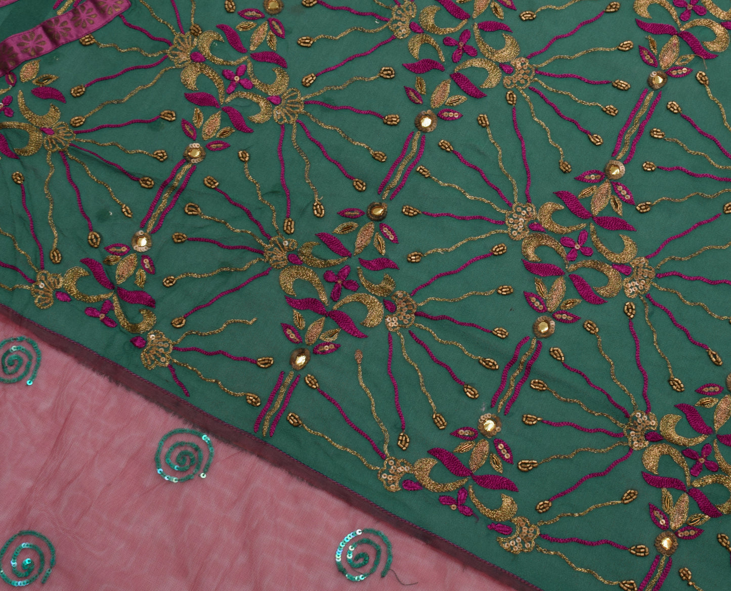 Sushila Vintage Green Saree Pure Georgette Silk Embroidered Floral Sari Fabric