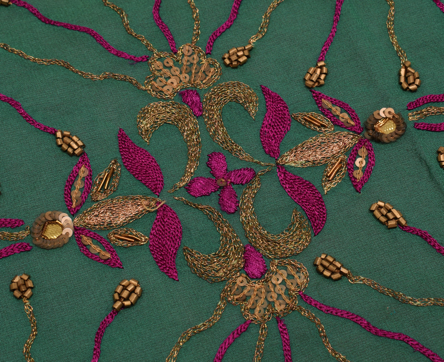 Sushila Vintage Green Saree Pure Georgette Silk Embroidered Floral Sari Fabric