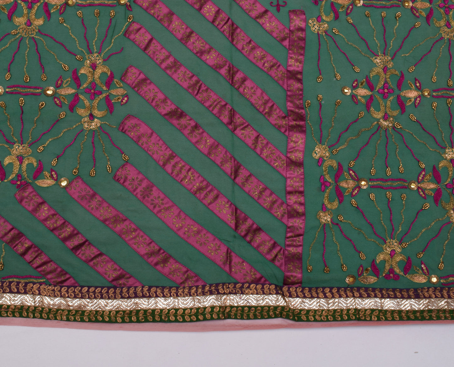 Sushila Vintage Green Saree Pure Georgette Silk Embroidered Floral Sari Fabric