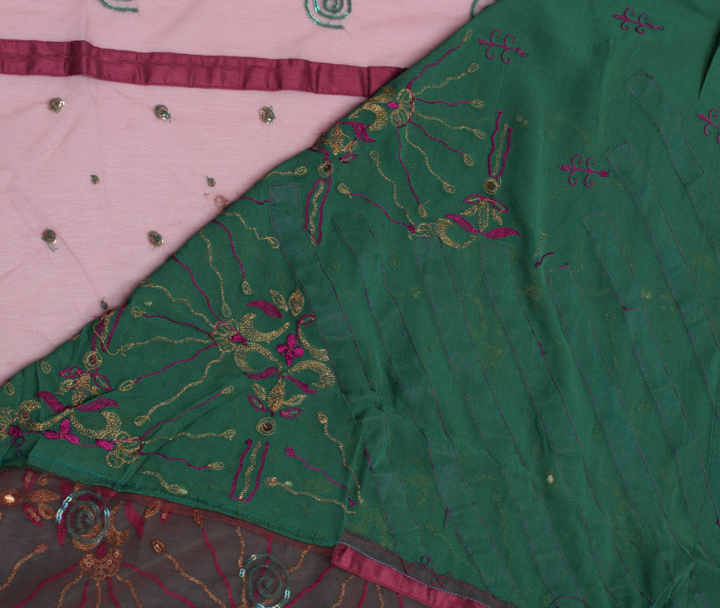 Sushila Vintage Green Saree Pure Georgette Silk Embroidered Floral Sari Fabric