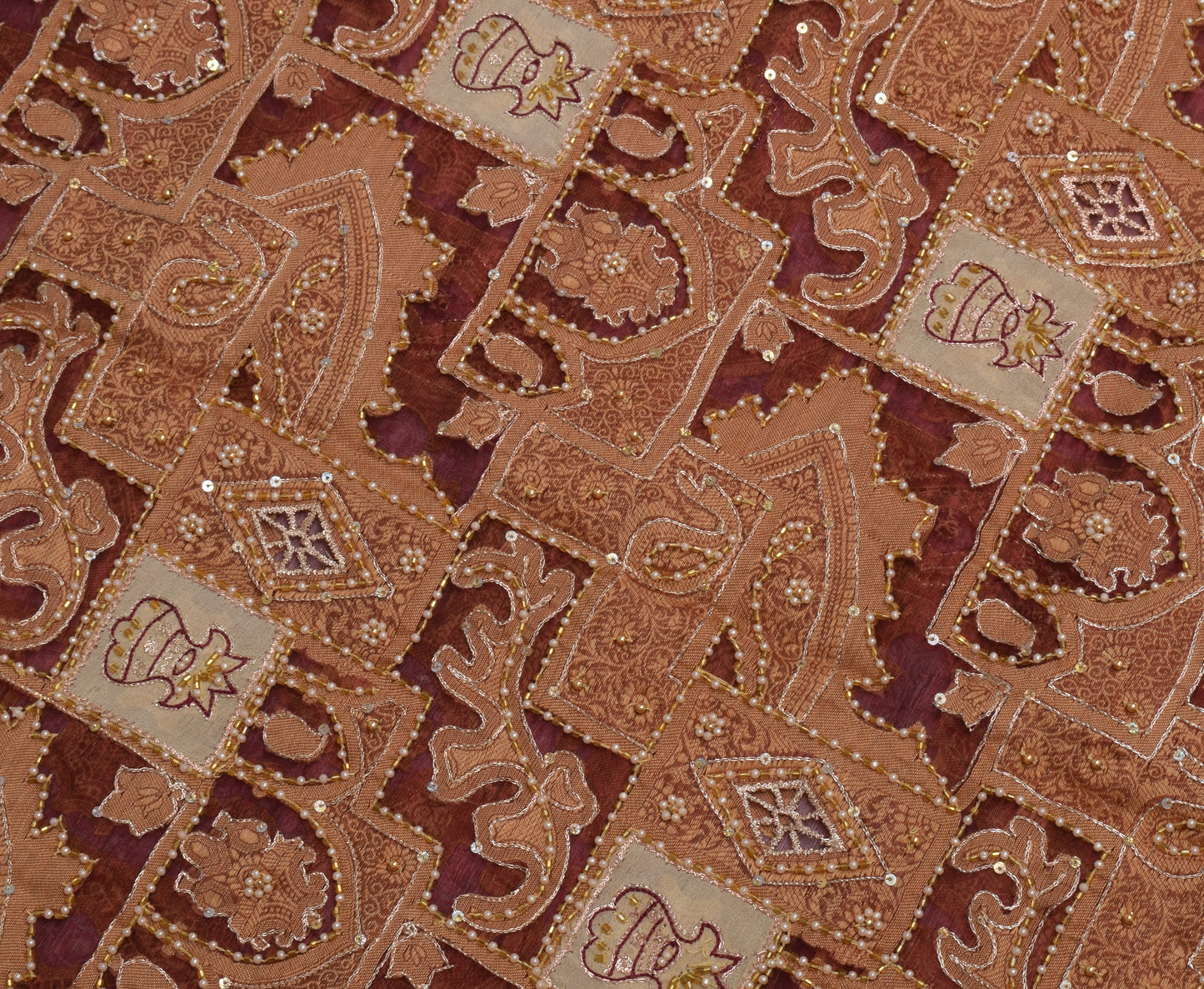 Sushila Vintage Maroon Saree Pure Organza Silk All Over Woven Sari Craft Fabric
