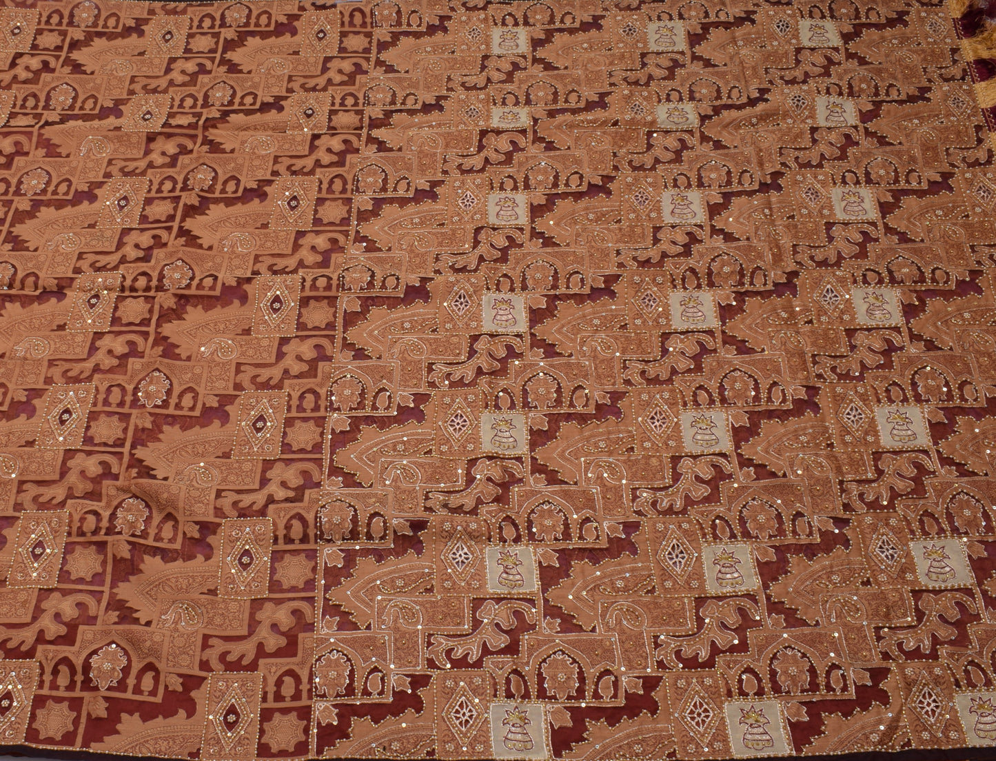 Sushila Vintage Maroon Saree Pure Organza Silk All Over Woven Sari Craft Fabric