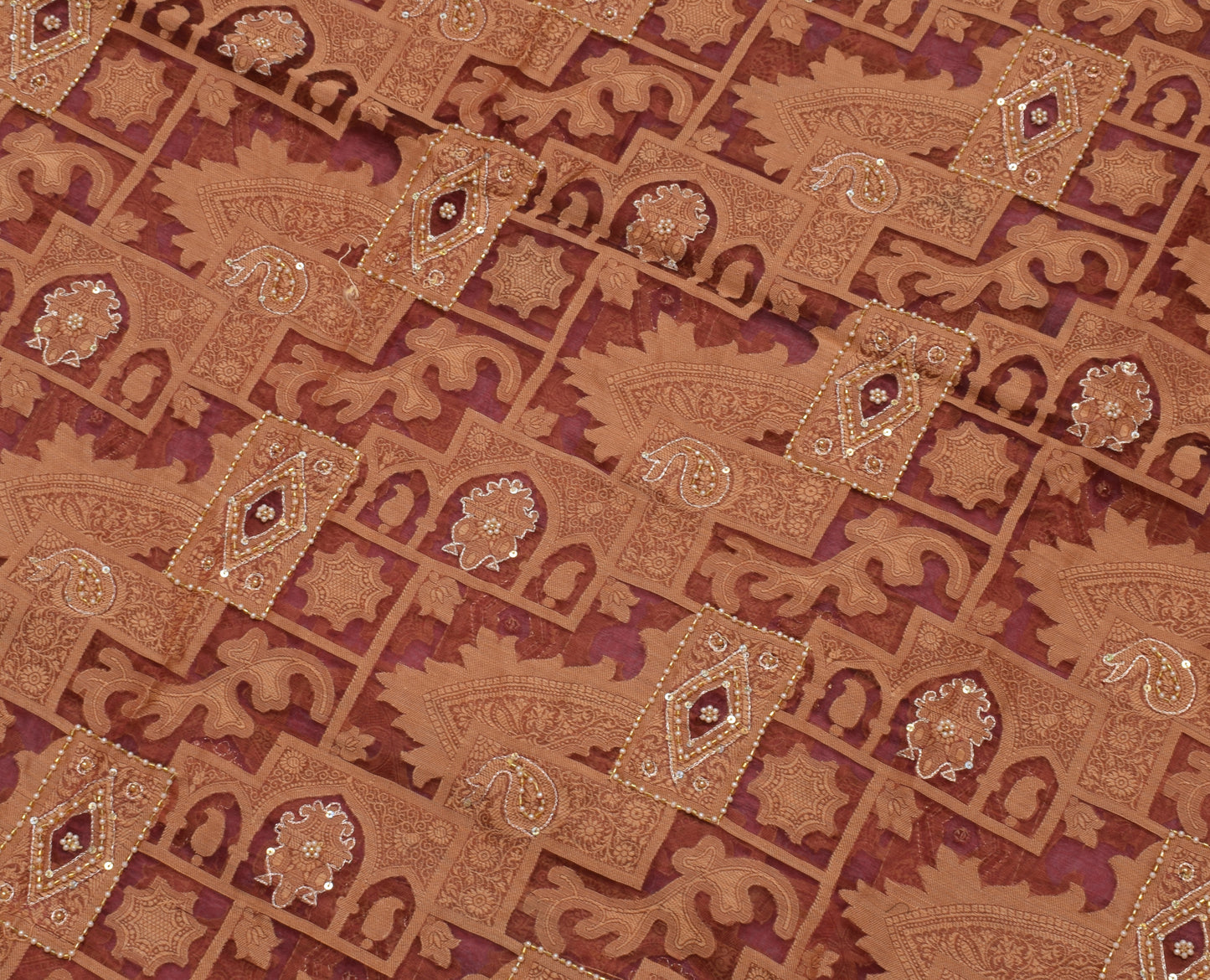 Sushila Vintage Maroon Saree Pure Organza Silk All Over Woven Sari Craft Fabric