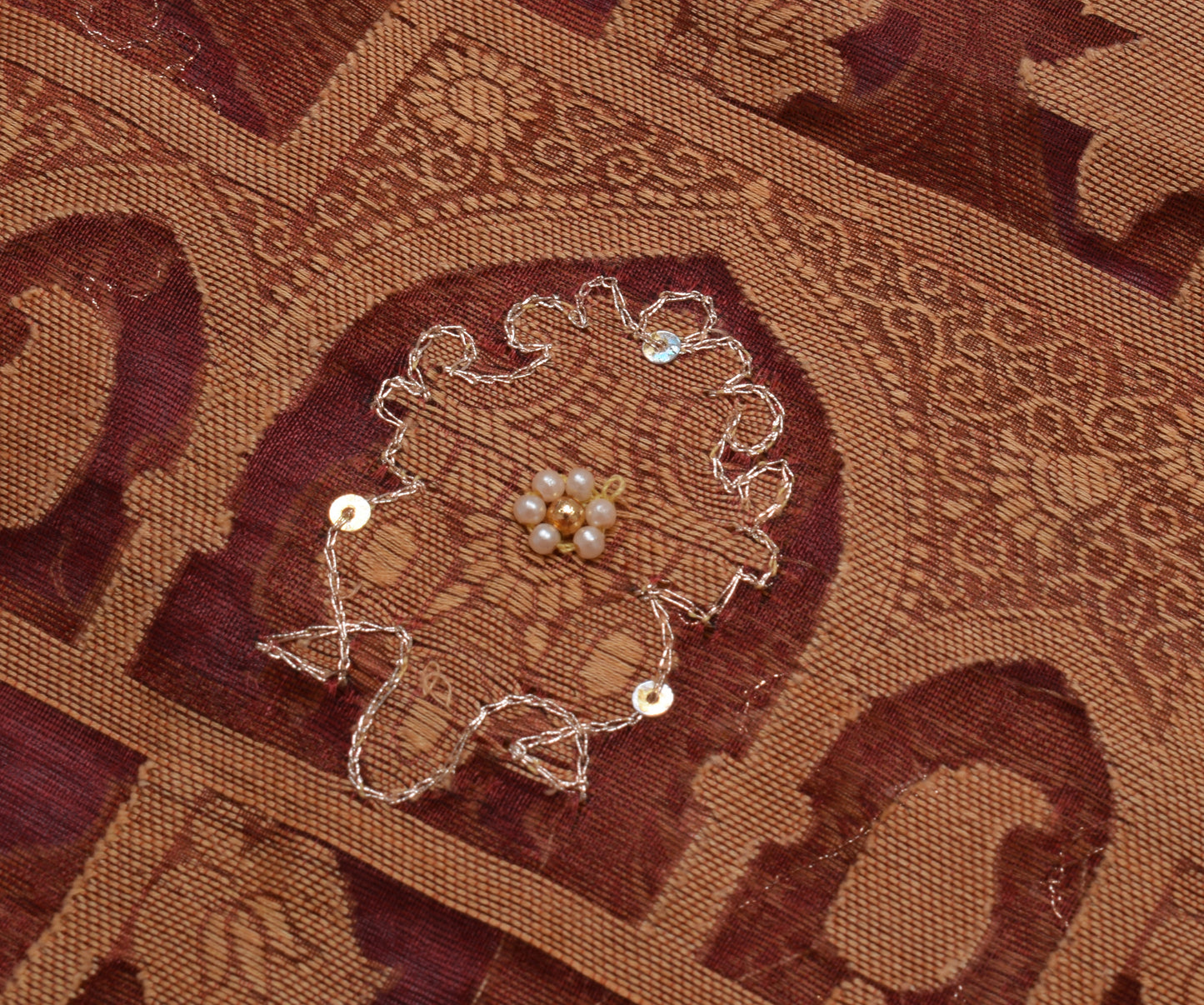 Sushila Vintage Maroon Saree Pure Organza Silk All Over Woven Sari Craft Fabric