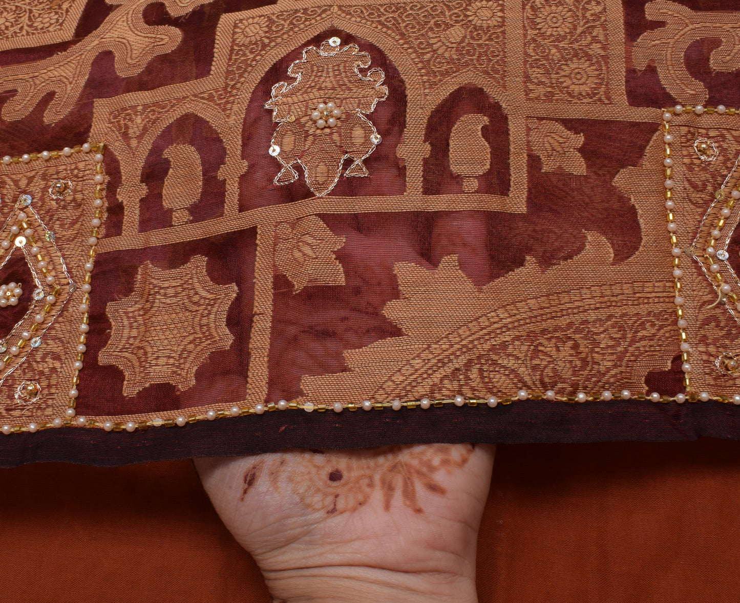 Sushila Vintage Maroon Saree Pure Organza Silk All Over Woven Sari Craft Fabric
