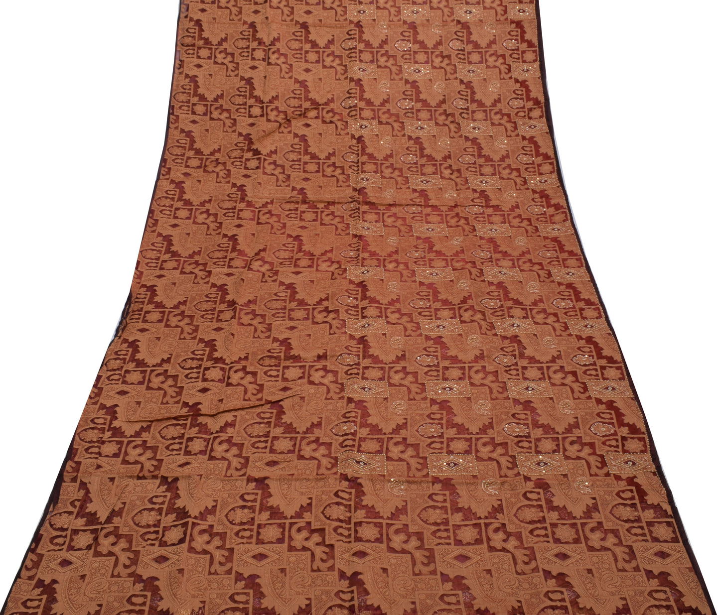 Sushila Vintage Maroon Saree Pure Organza Silk All Over Woven Sari Craft Fabric