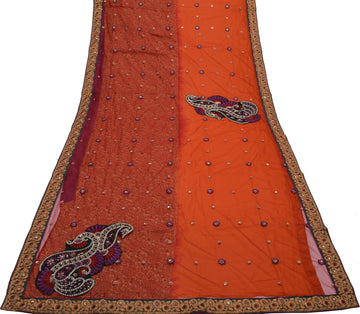 Sushila Vintage Indian Saree Pure Georgette Silk Woven & Embroidered Sari Fabric