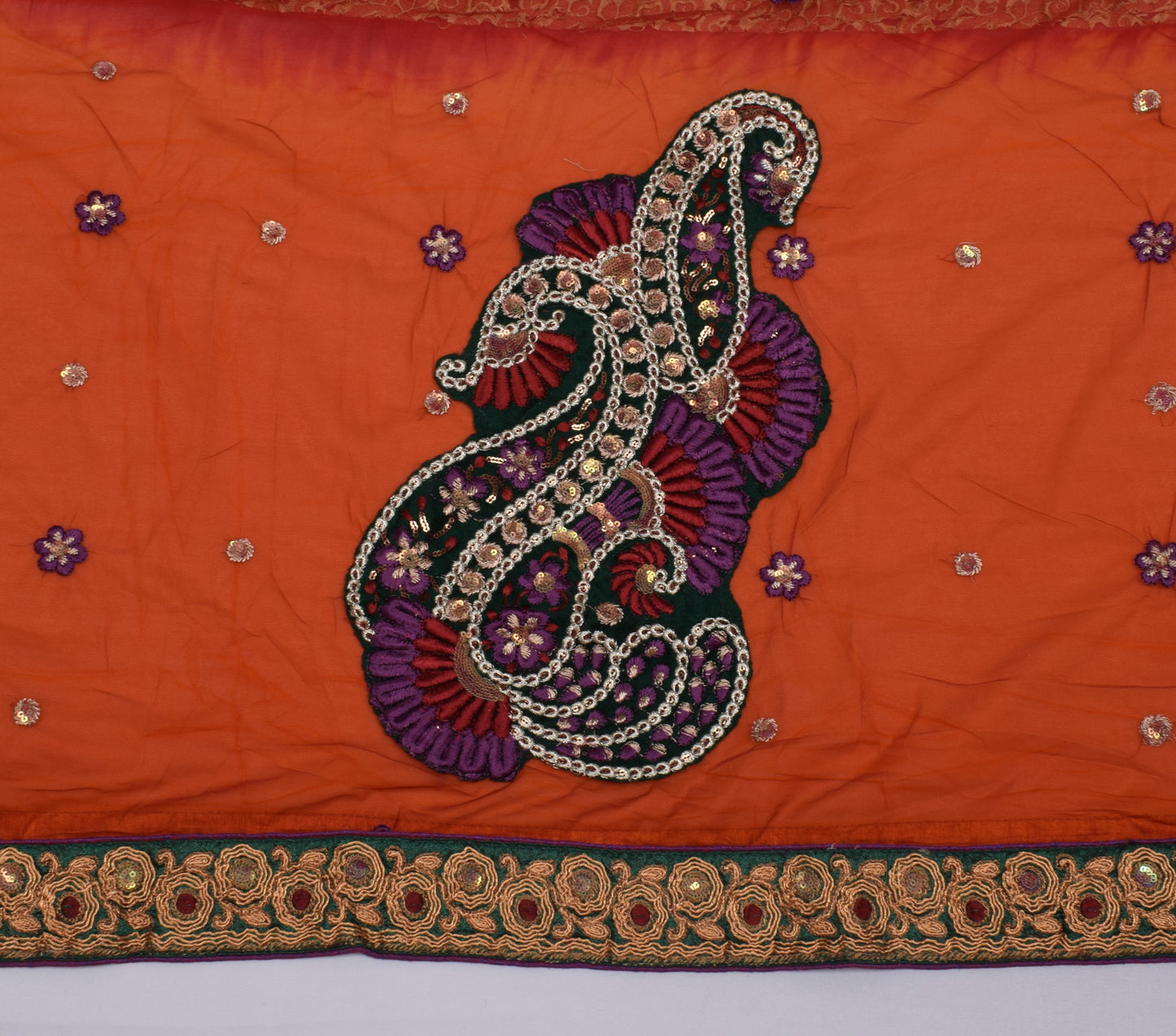Sushila Vintage Indian Saree Pure Georgette Silk Woven & Embroidered Sari Fabric