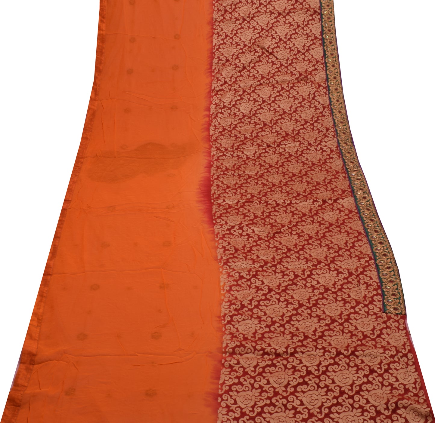 Sushila Vintage Indian Saree Pure Georgette Silk Woven & Embroidered Sari Fabric