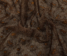 Sushila Vintage Brown Saree Net Mesh Hand Beaded Zardozi Floral Sari Fabric
