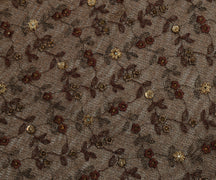 Sushila Vintage Brown Saree Net Mesh Hand Beaded Zardozi Floral Sari Fabric