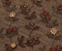 Sushila Vintage Brown Saree Net Mesh Hand Beaded Zardozi Floral Sari Fabric