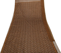 Sushila Vintage Brown Saree Net Mesh Hand Beaded Zardozi Floral Sari Fabric