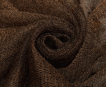 Sushila Vintage Brown Saree Net Mesh Hand Beaded Zardozi Floral Sari Fabric