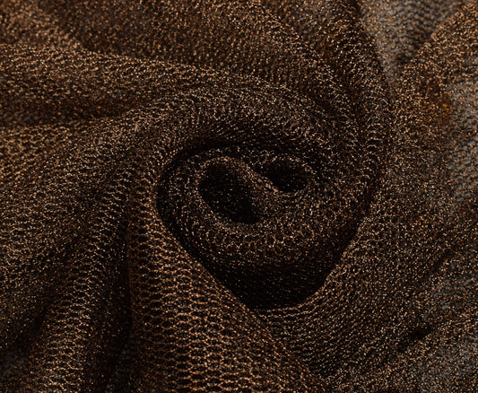 Sushila Vintage Brown Saree Net Mesh Hand Beaded Zardozi Floral Sari Fabric