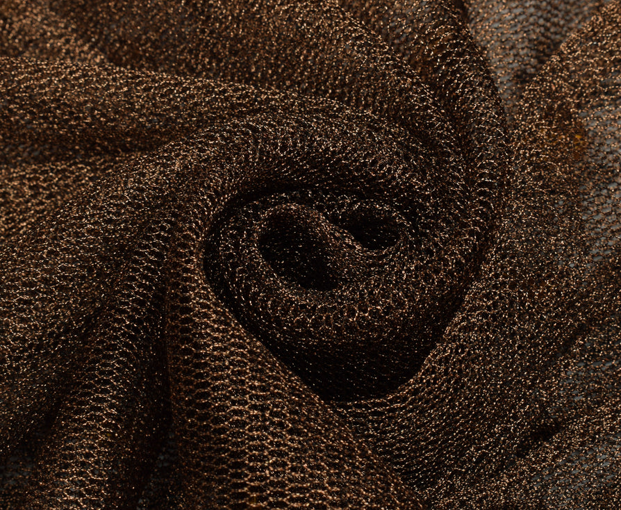 Sushila Vintage Brown Saree Net Mesh Hand Beaded Zardozi Floral Sari Fabric