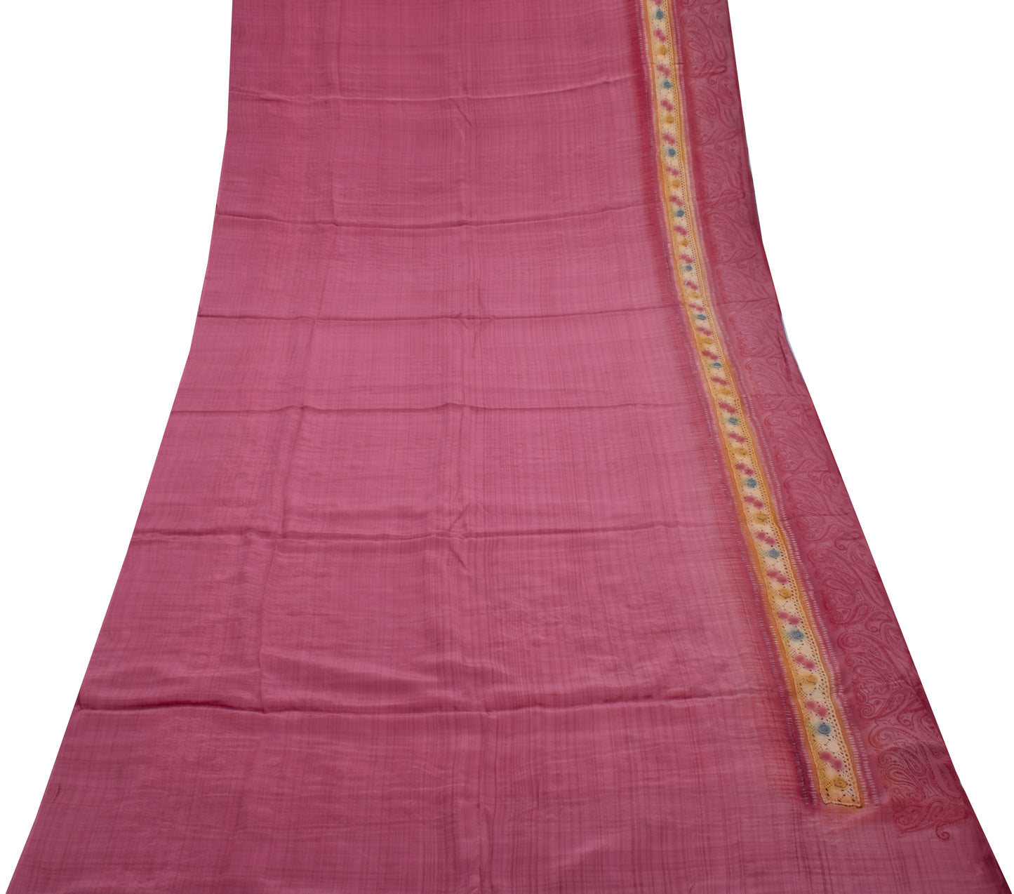 Sushila Vintage Indian Saree Pure Crepe Silk Embroidered Sari Craft 5 YD Fabric