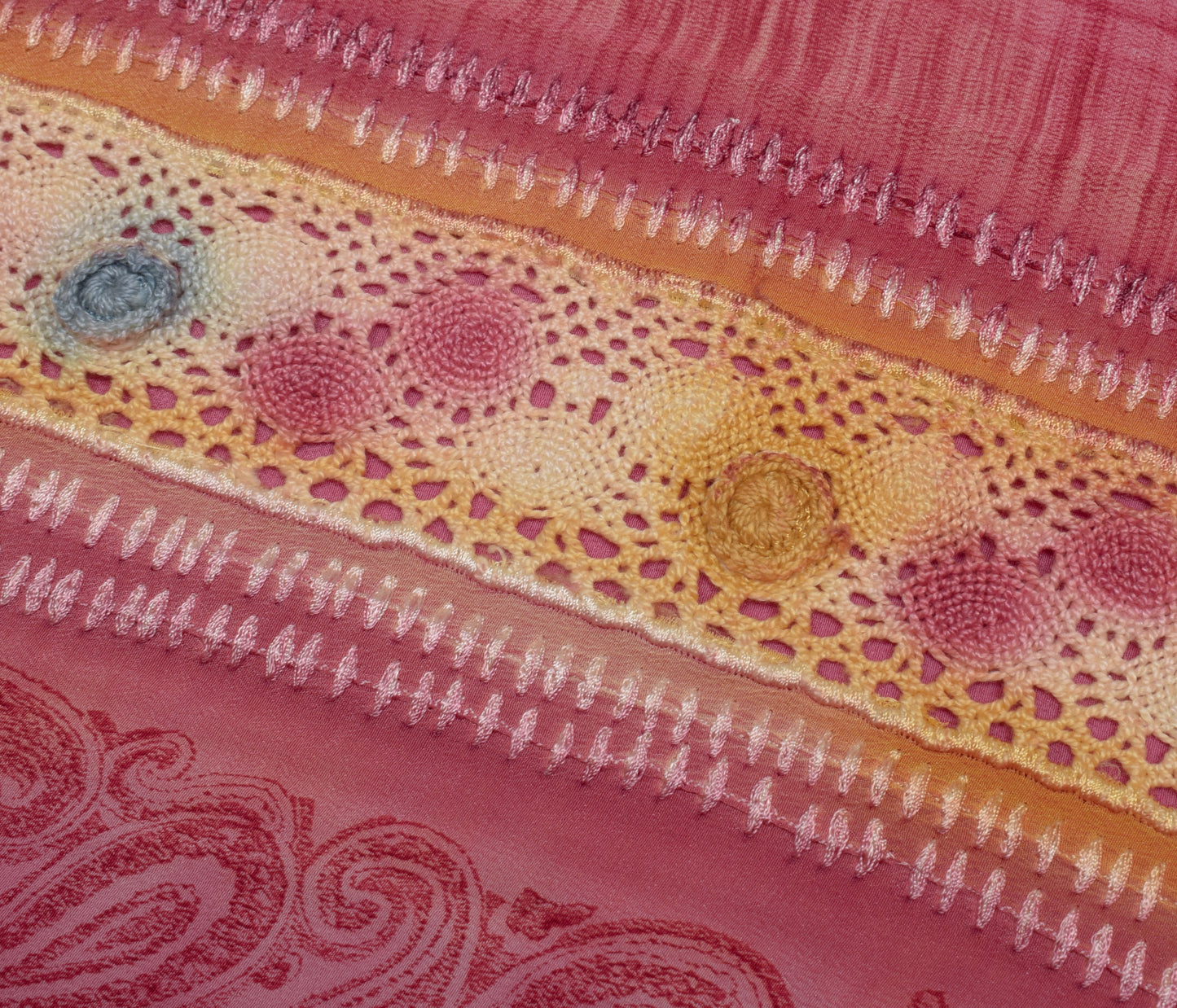 Sushila Vintage Indian Saree Pure Crepe Silk Embroidered Sari Craft 5 YD Fabric
