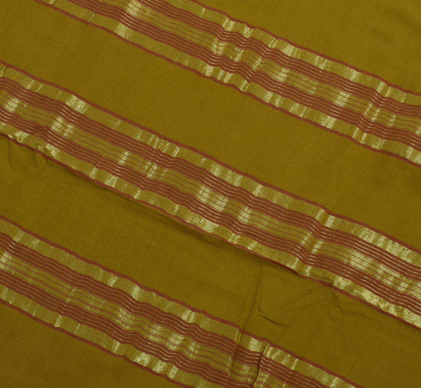 Sushila Vintage Handloom Green Saree Pure Cotton Woven Sari Craft 5 Yard Fabric