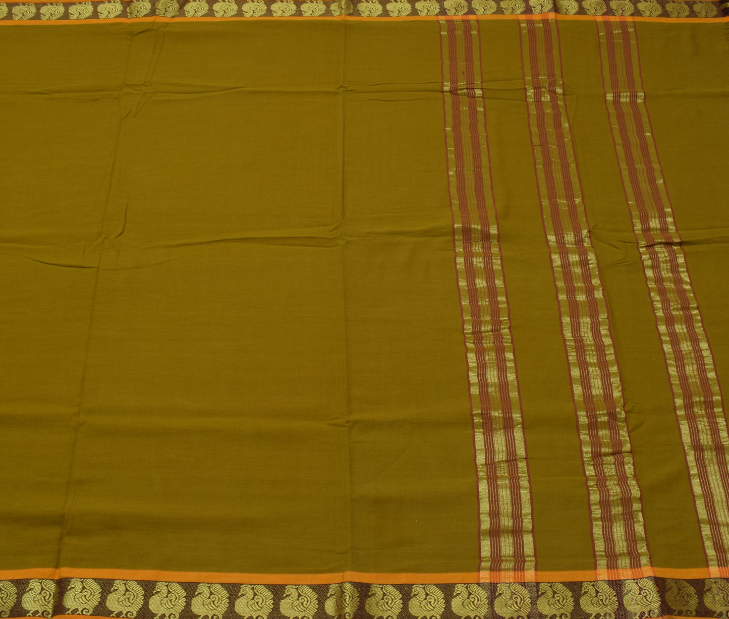 Sushila Vintage Handloom Green Saree Pure Cotton Woven Sari Craft 5 Yard Fabric