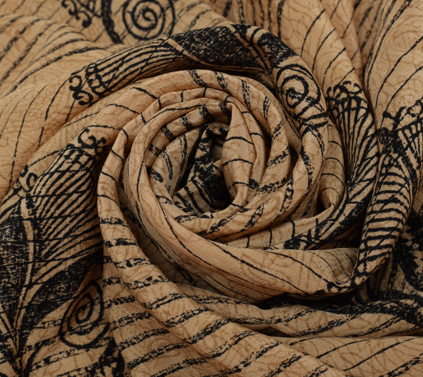 Sushila Vintage Indian Saree Pure Crepe Silk Printed & Embroidered Sari Fabric