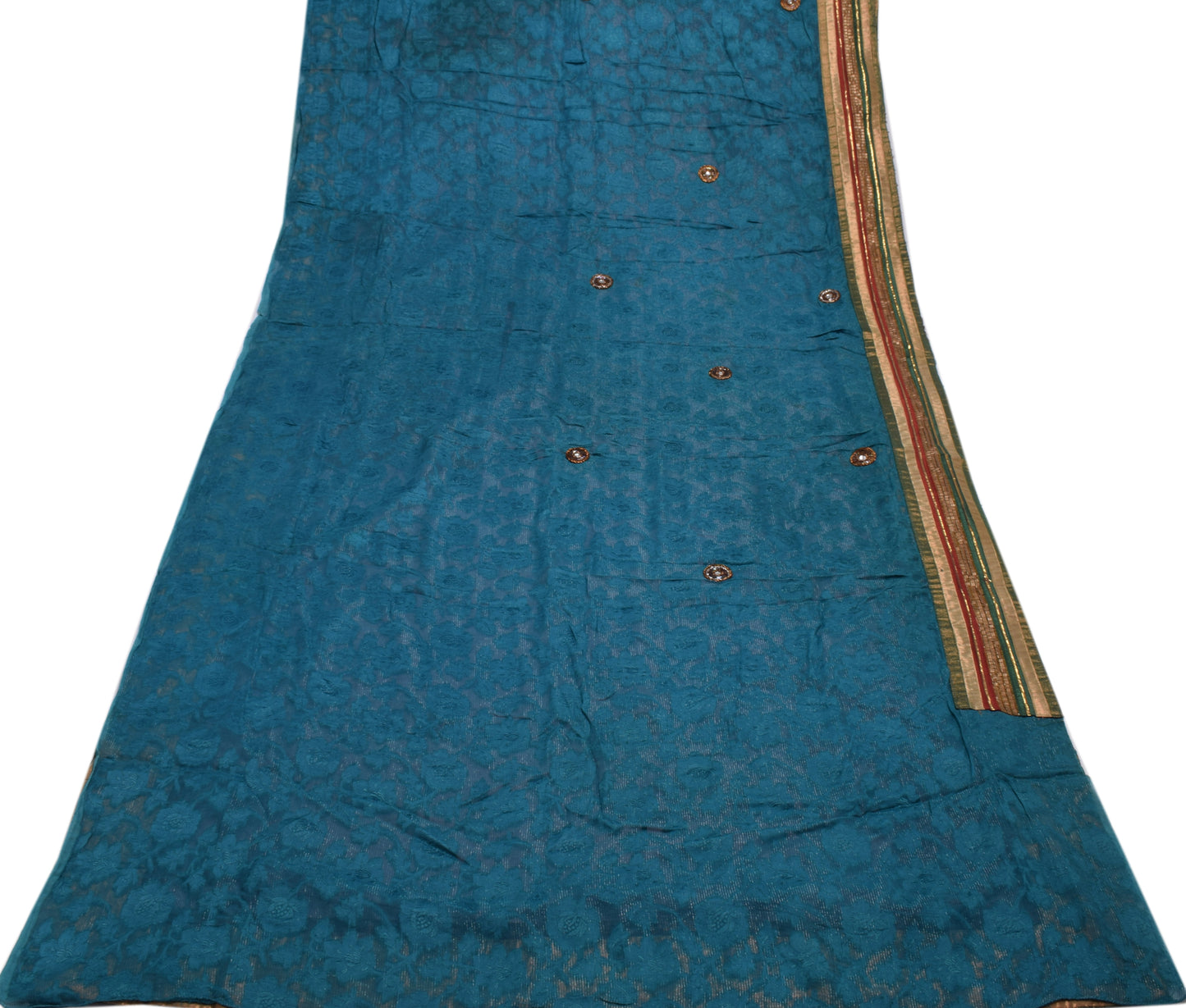 Sushila Vintage Purple Saree Pure Georgette Applique Work Paisley Sari Fabric