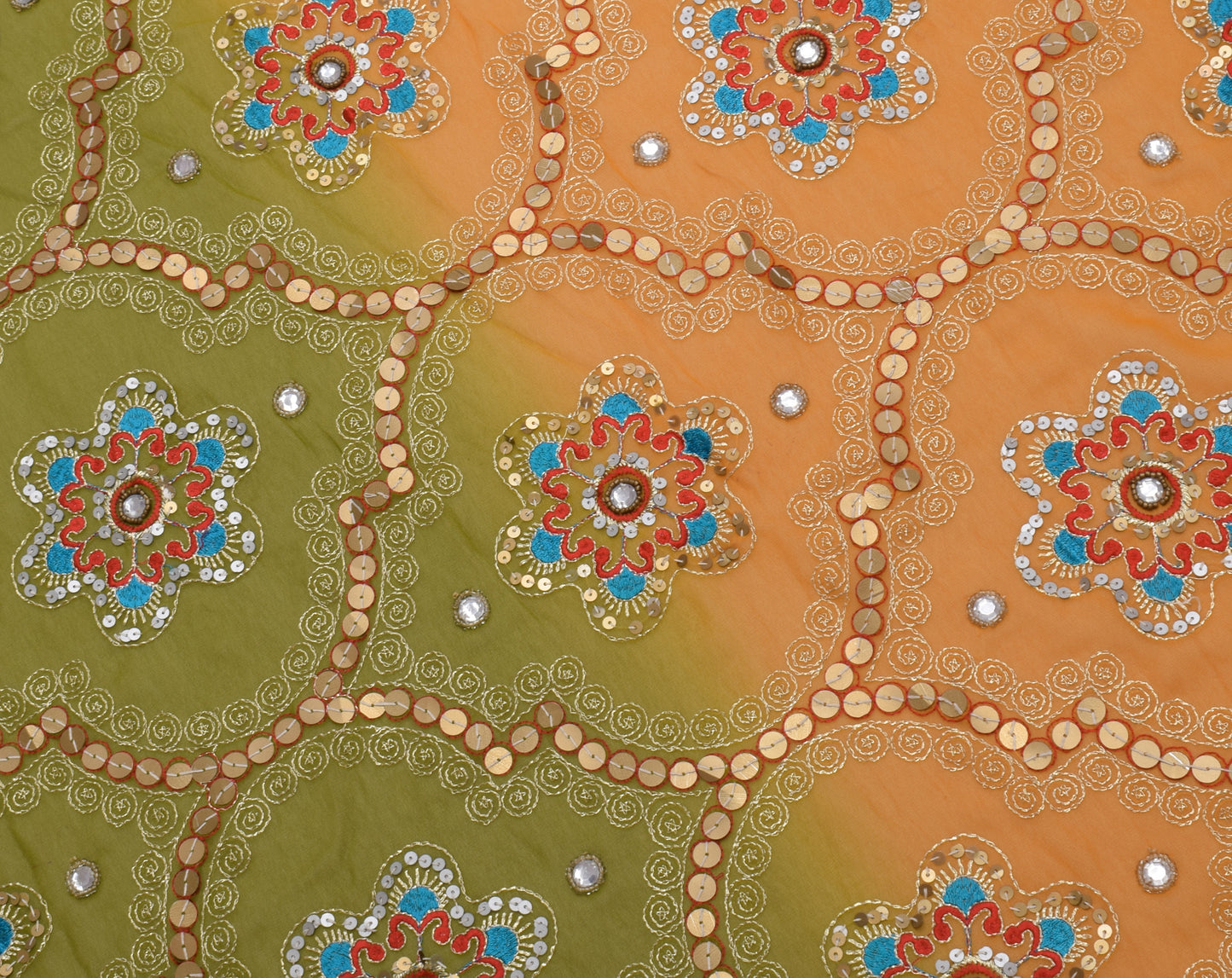 Sushila Vintage Indian Saree Blend Georgette Silk Hand Beaded Floral Sari Fabric