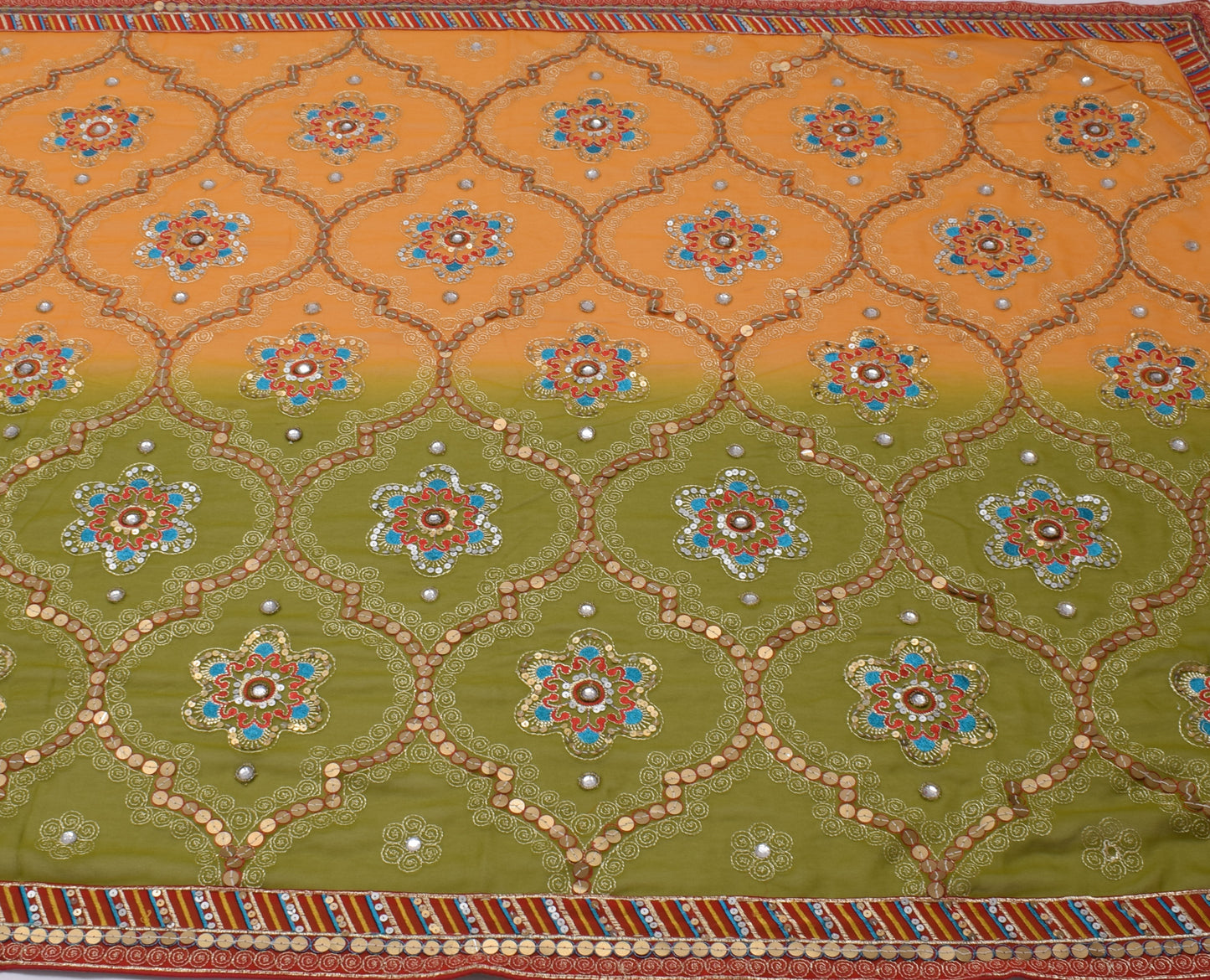 Sushila Vintage Indian Saree Blend Georgette Silk Hand Beaded Floral Sari Fabric