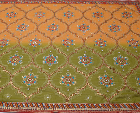 Sushila Vintage Indian Saree Blend Georgette Silk Hand Beaded Floral Sari Fabric