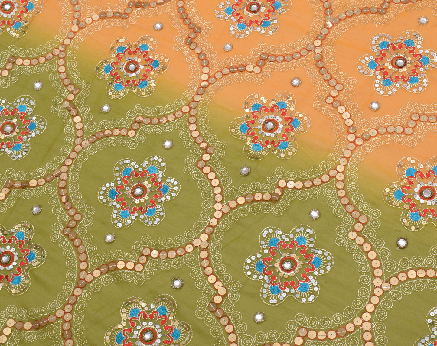 Sushila Vintage Indian Saree Blend Georgette Silk Hand Beaded Floral Sari Fabric