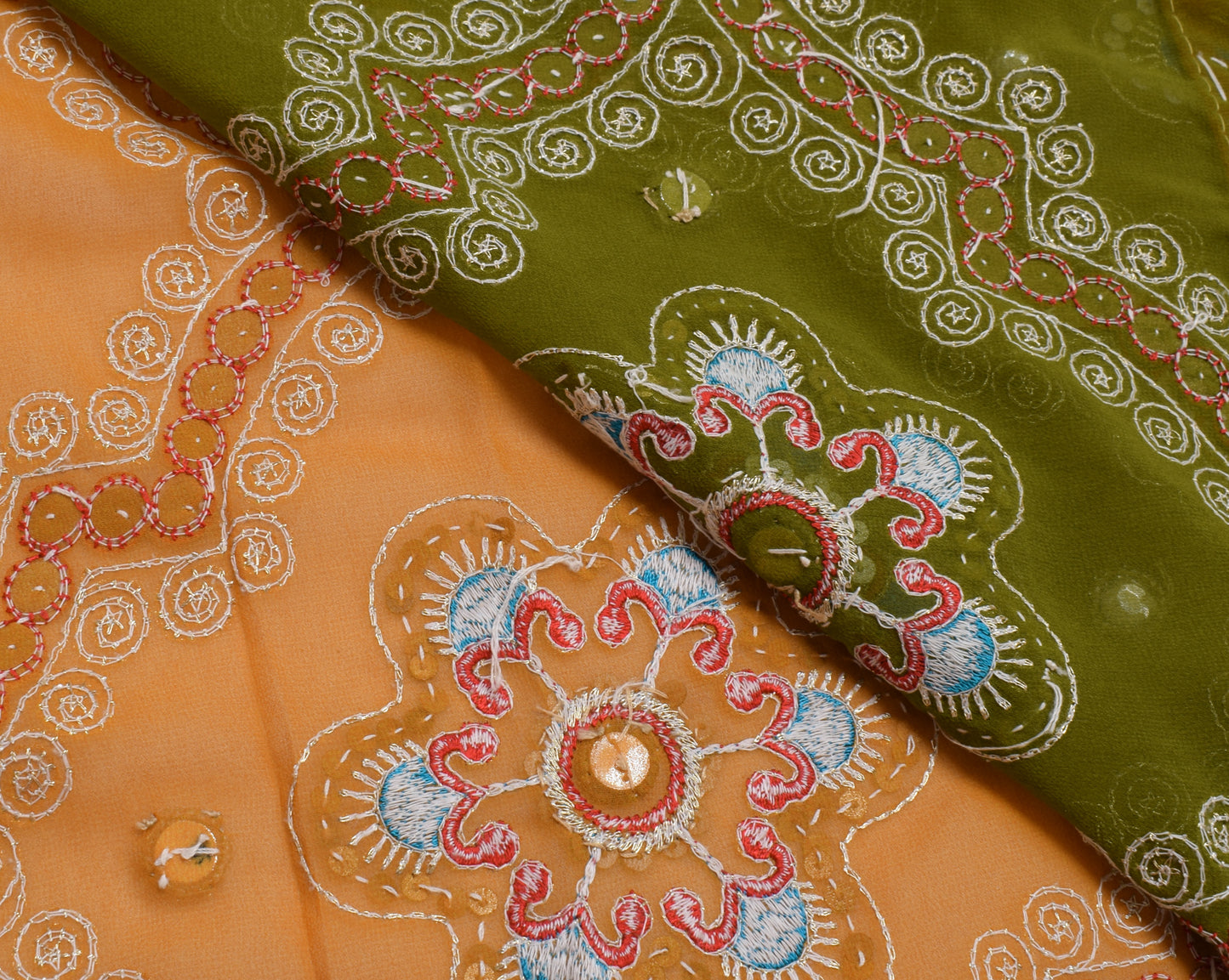 Sushila Vintage Indian Saree Blend Georgette Silk Hand Beaded Floral Sari Fabric