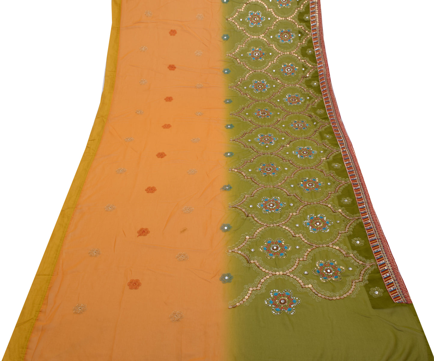 Sushila Vintage Indian Saree Blend Georgette Silk Hand Beaded Floral Sari Fabric