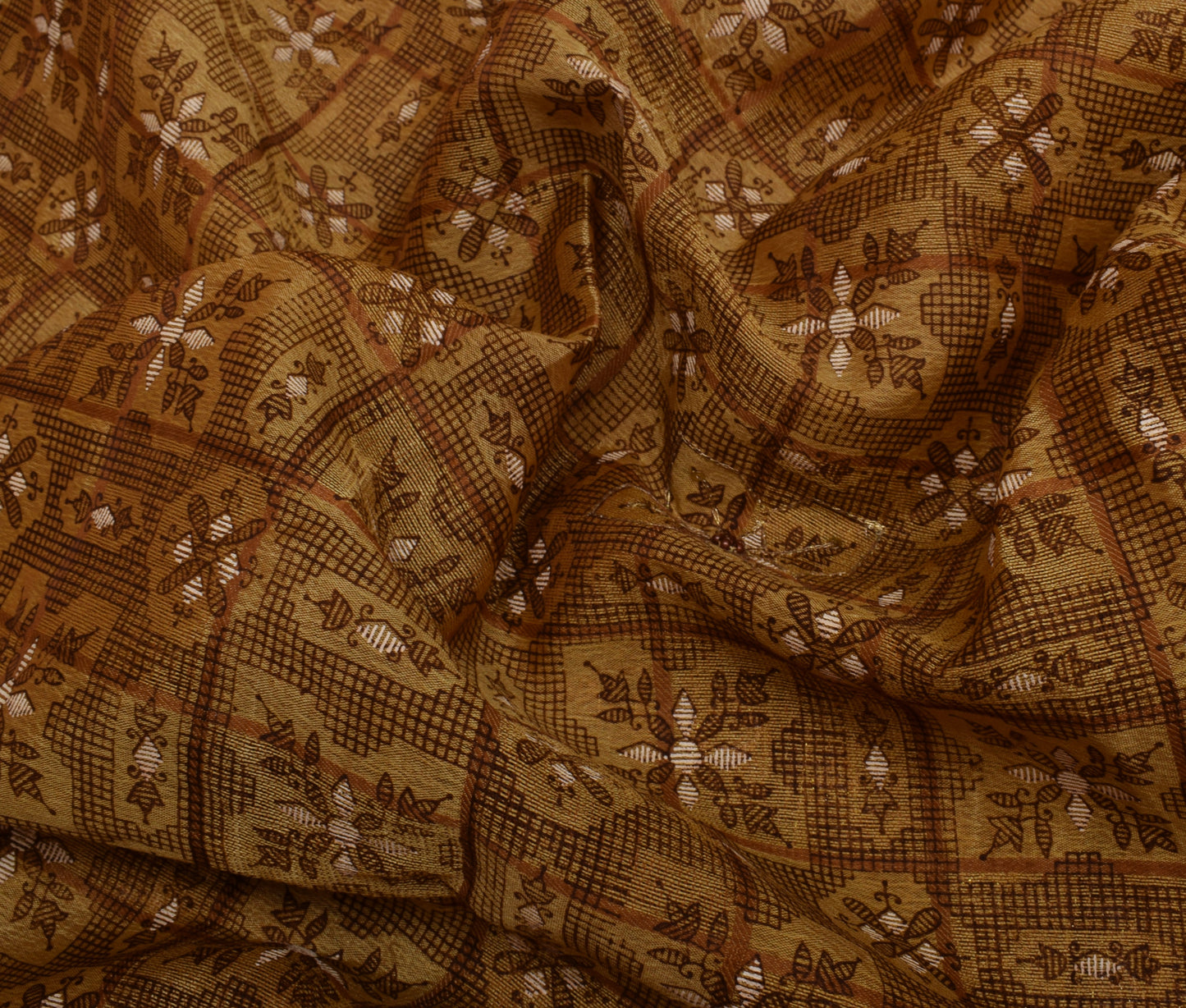 Sushila Vintage Indian Brown Saree Blend Cotton Woven Floral Sari Craft Fabric