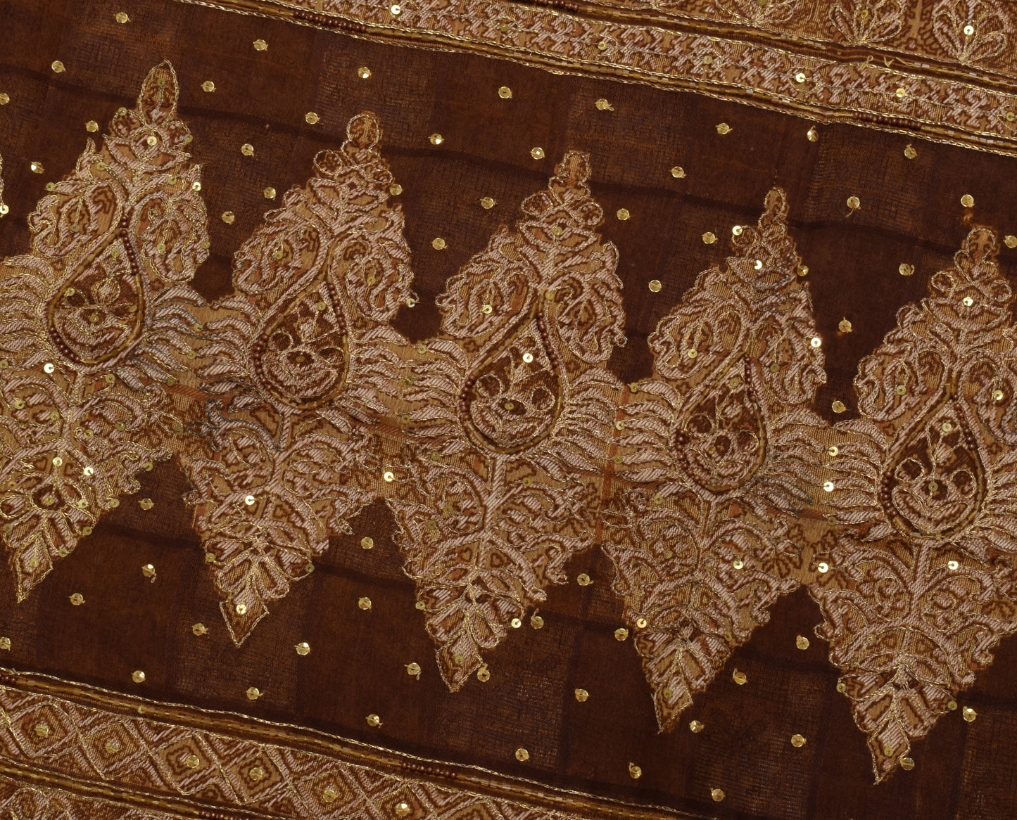 Sushila Vintage Indian Brown Saree Blend Cotton Woven Floral Sari Craft Fabric