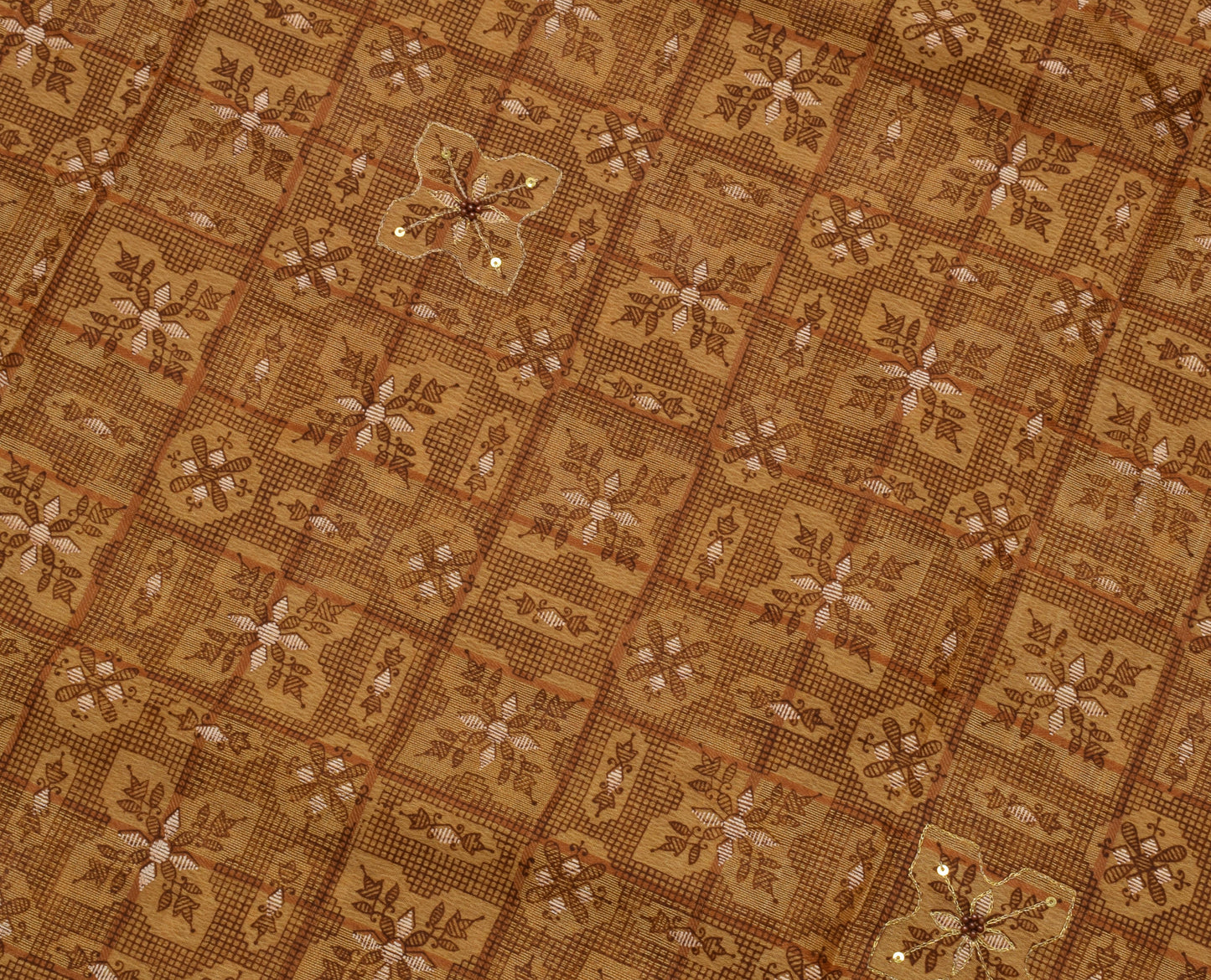 Sushila Vintage Indian Brown Saree Blend Cotton Woven Floral Sari Craft Fabric