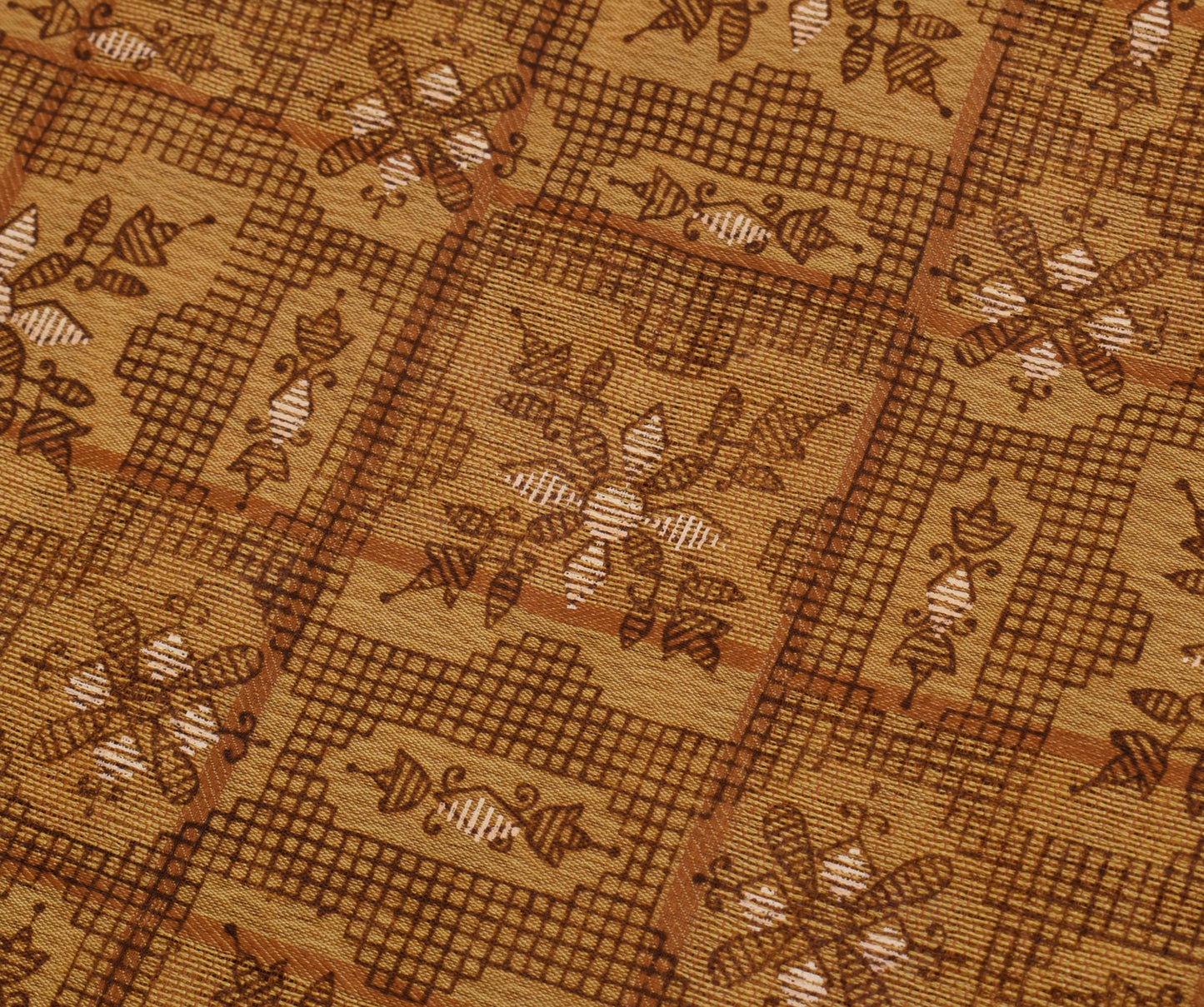 Sushila Vintage Indian Brown Saree Blend Cotton Woven Floral Sari Craft Fabric