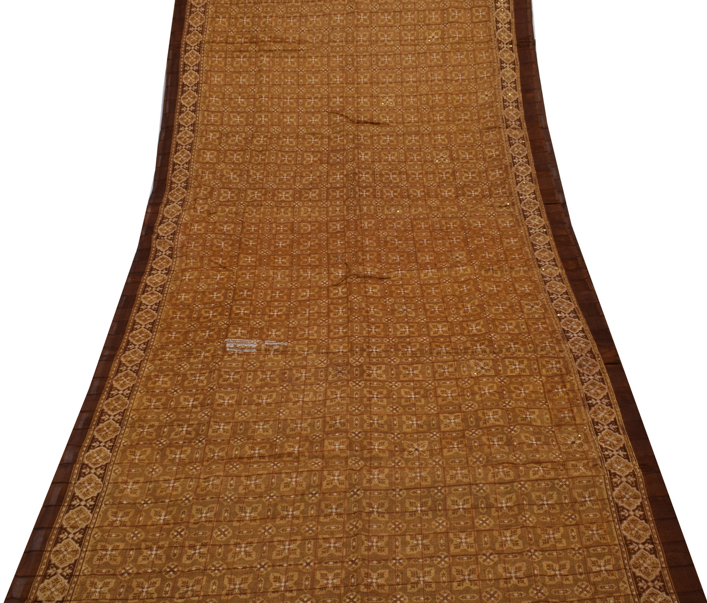 Sushila Vintage Indian Brown Saree Blend Cotton Woven Floral Sari Craft Fabric