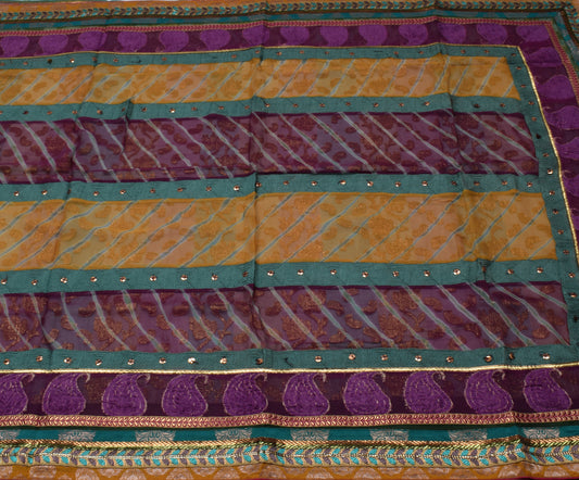 Sushila Vintage Multi-Color Saree Net Mesh Zari Woven Floral Sari Craft Fabric