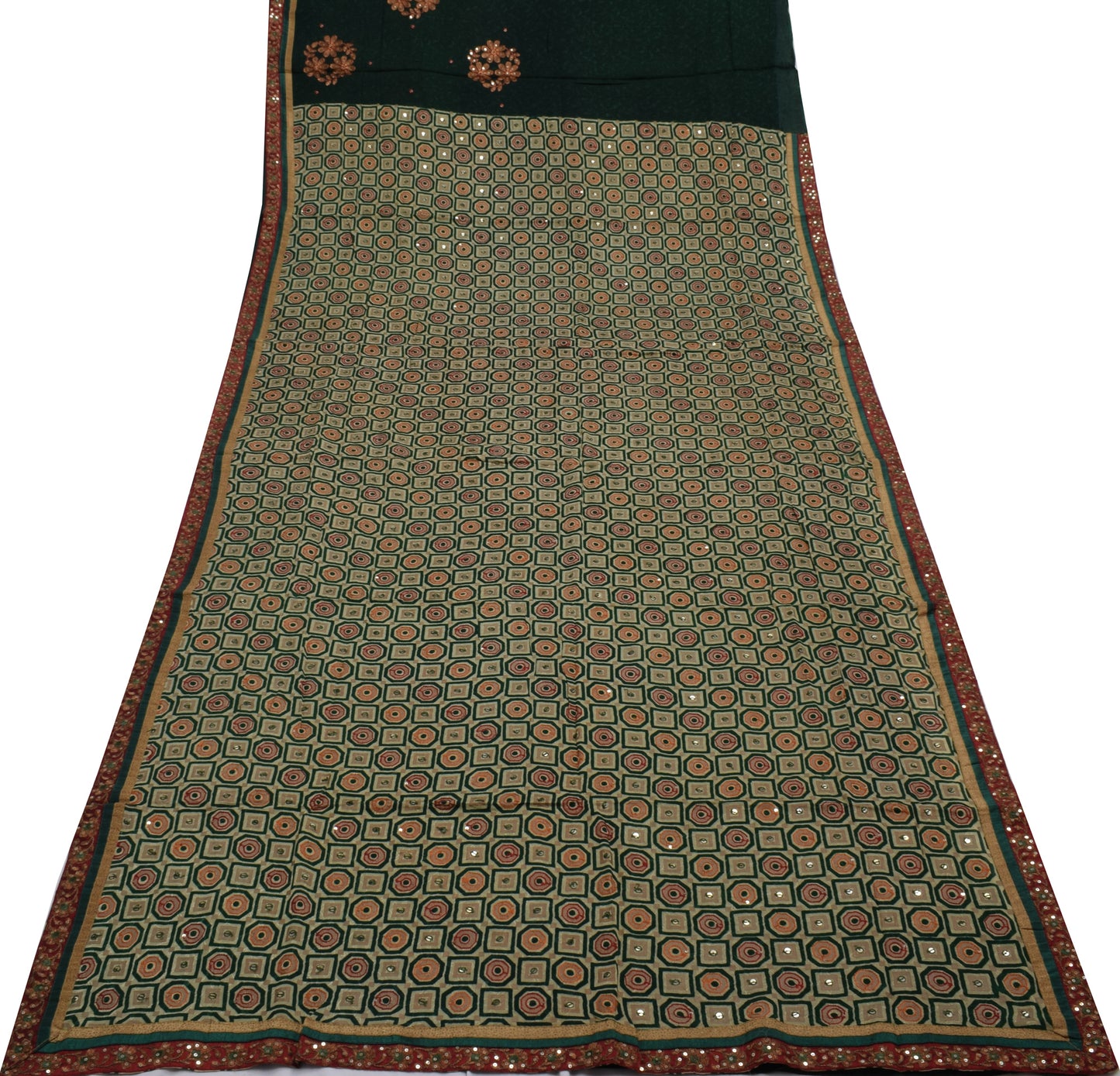 Sushila Vintage Green Saree Pure Georgette Silk Printed & Woven Sari 5 YD Fabric