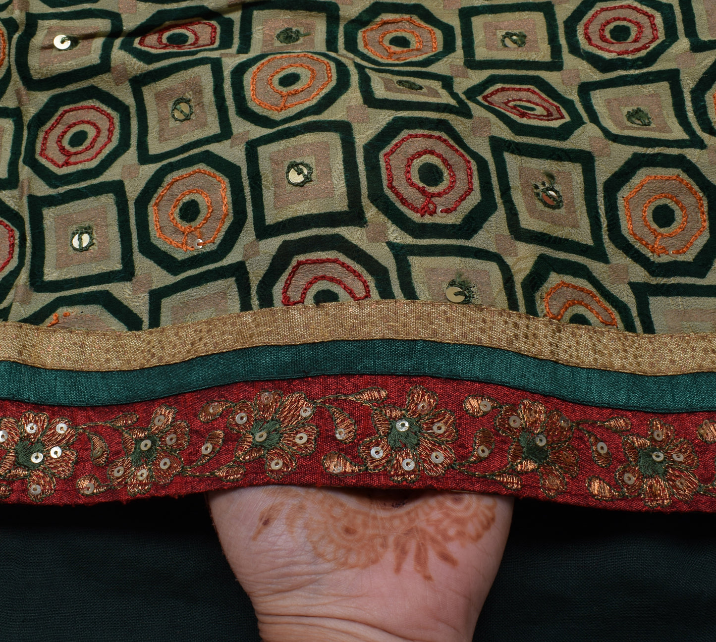 Sushila Vintage Green Saree Pure Georgette Silk Printed & Woven Sari 5 YD Fabric