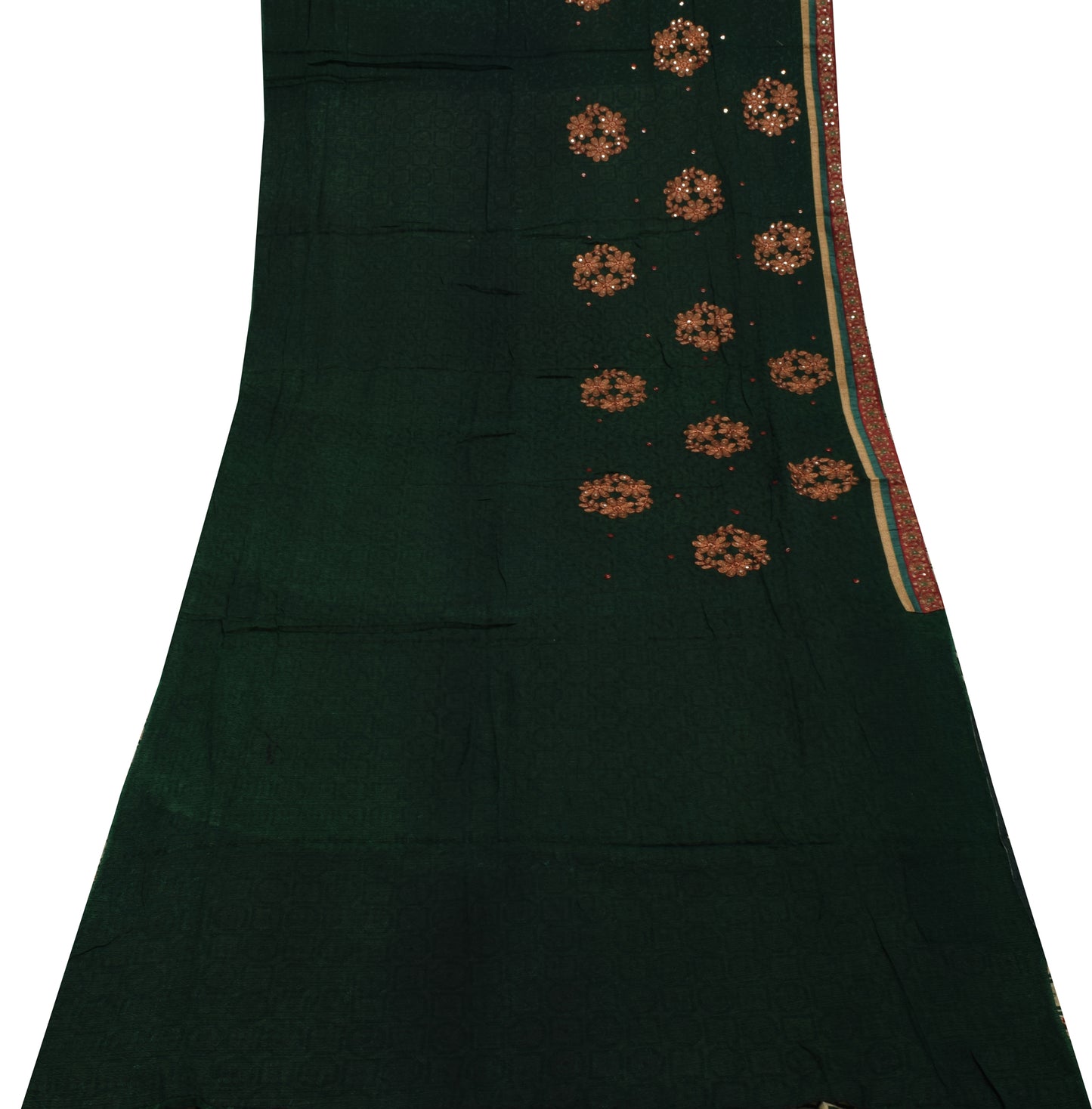 Sushila Vintage Green Saree Pure Georgette Silk Printed & Woven Sari 5 YD Fabric