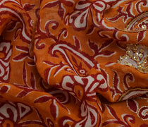 Sushila Vintage Rust Saree Pure Georgette Silk Hand Beaded & Printed Sari Fabric
