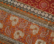 Sushila Vintage Rust Saree Pure Georgette Silk Hand Beaded & Printed Sari Fabric