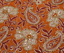 Sushila Vintage Rust Saree Pure Georgette Silk Hand Beaded & Printed Sari Fabric
