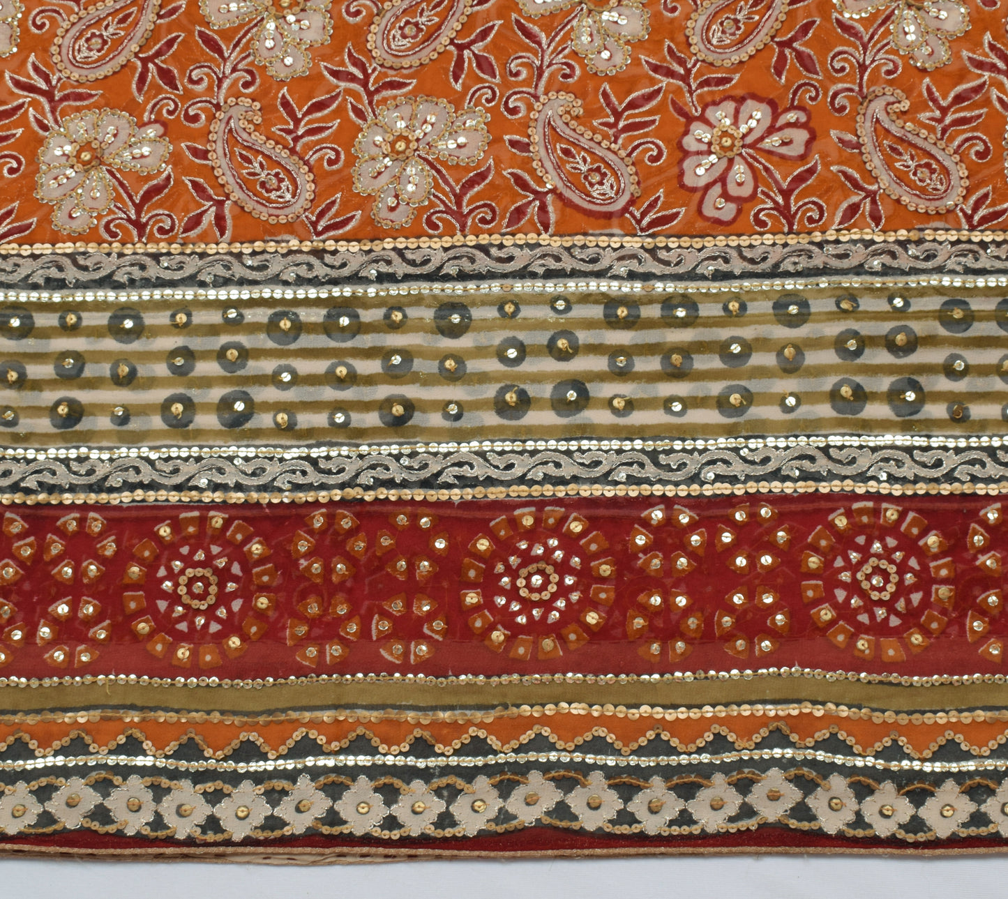 Sushila Vintage Rust Saree Pure Georgette Silk Hand Beaded & Printed Sari Fabric